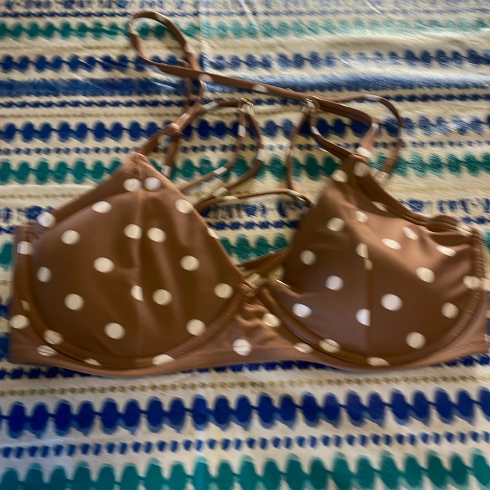 Brown with white polkadot bikini top